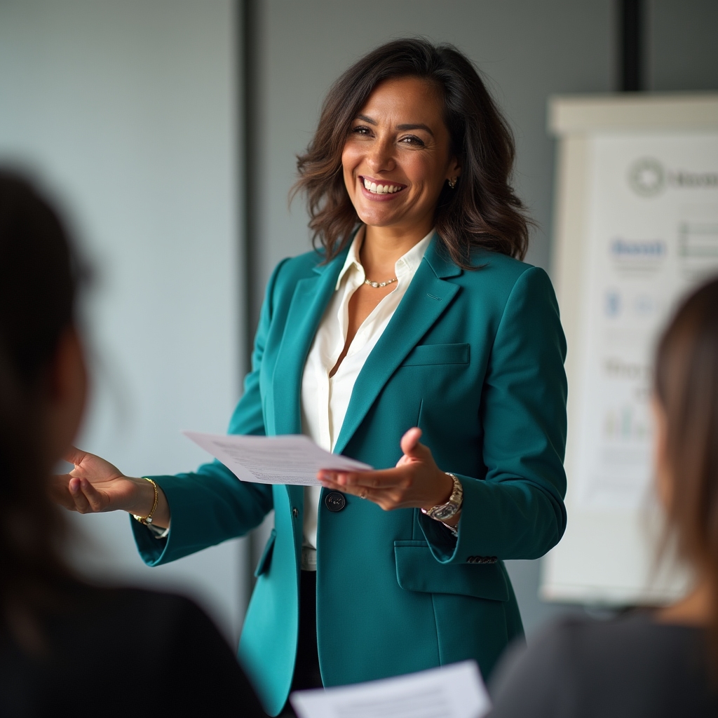 Facilitadora del taller presentando conceptos de nómina a un grupo de trabajadores