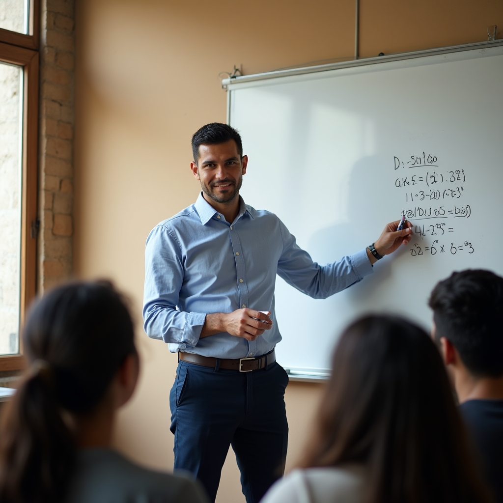 Facilitador en pizarrón explicando los pasos del cálculo del aguinaldo a los asistentes