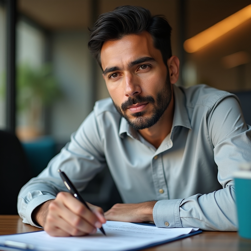 Worker reviewing vacation and prima vacacional entitlements on a document